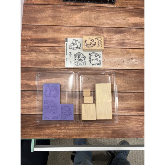 2000 STAMPIN' UP! HEDGEHOG HAPPINESS WOOD MOUNTED RUBBER STAMP SET OF 6 - Picture 2 of 3